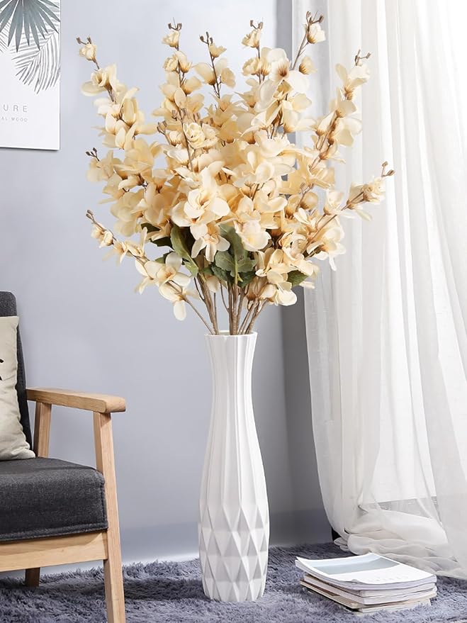 6PCS Champagne Delphinium Artificial Flower Lifelike Faux Larkspur Silk Flowers Plant 35.43'' Long Stem Blossoms Flowers for Tall Vase Floral Arrangements Home Table Wedding Decor(Champagne)