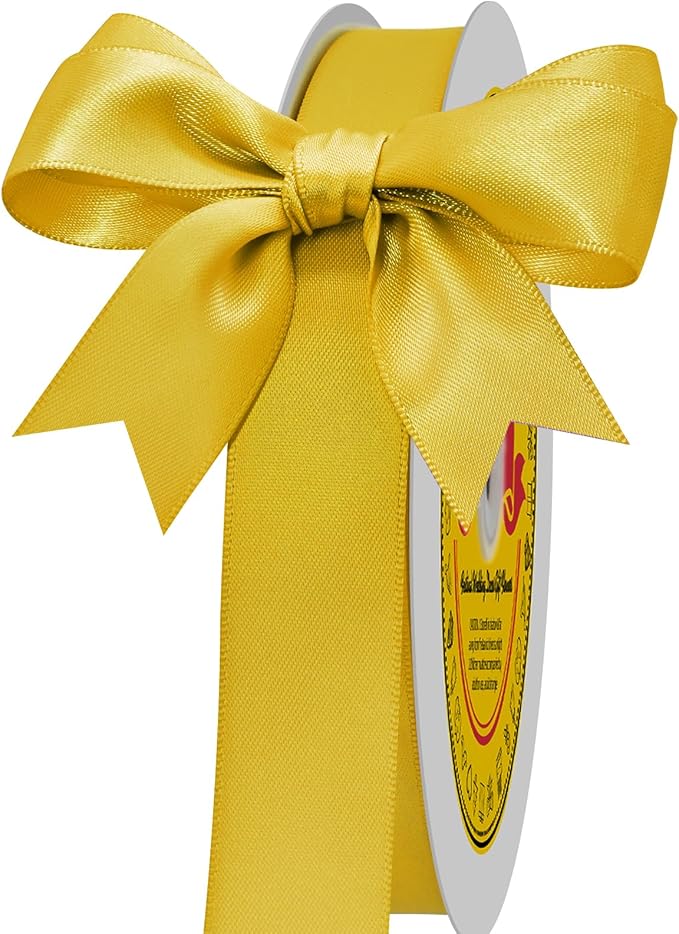 Double Face Yellow Satin Ribbon 7/8 inch X 100 Yards Polyester Yellow Ribbon for Gift Wrapping Very Suitable for Weddings Party Hair Bow Invitation Decorations and More