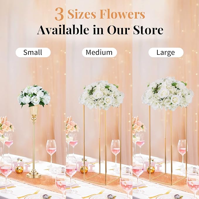 NUPTIO Flower Ball Arrangement Bouquet - 2 Pcs 15.7 inch Diameter White Fake Flowers Roses Balls for Centerpieces Tables - Artificial Rose Arrangements for Wedding Centerpiece Table Decorations