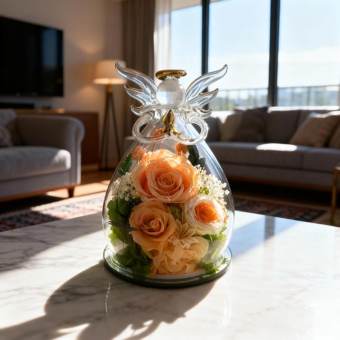 Preserved Rose Christmas Gifts for Women, Forever Flower in Glass Fresh Flowers for Delivery, Real Rose Angel Figurine Decor for Mom, Grandma, Mother’s Day, Valentine’s Day, Birthday, Xmas Gift