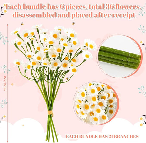 18Pcs Artificial White Daisy Flowers, 3 Bundles 10 Inch Small Fake Daisies for Home Summer Decor, Fake Spring Wild Flowers for Party Decoration