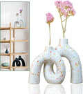 Hug Donut Decorative Vase Set,Minimalist Nordic Boho Style Vases Home Decor,Matte Ceramic Hollow Vase Decorations for Living Room Shelf, Bookshelf Mantle Entryway Table or Console Décor. (Multi)