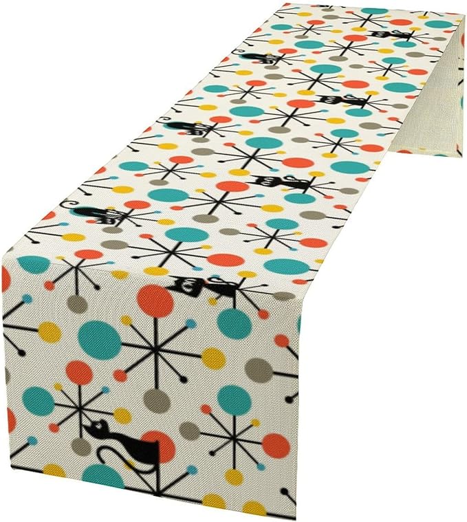 Mid Century Modern Black Cat Table Runner,Table Runners for Kitchen Dining Modern Tables Decor Decoration for Kitchen Family Dinner Table Holiday Party Farmhouse 13 x 108 Inch