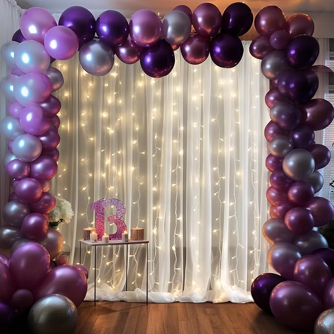 20ft x 10ft White Backdrop Curtain with Lights String for Parties, Sheer Tulle Wedding Photo Backdrops Drapes for Baby Shower Birthday Party Decorations Background for Photography