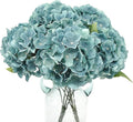 2Bouquets Artificial Fake Flowers Plants Silk Hydrangea Arrangements Wedding Bouquets Decorations Plastic Floral Home Kitchen Garden Party Festival Bar DIY (Blue Haze, 5 Flower Heads)