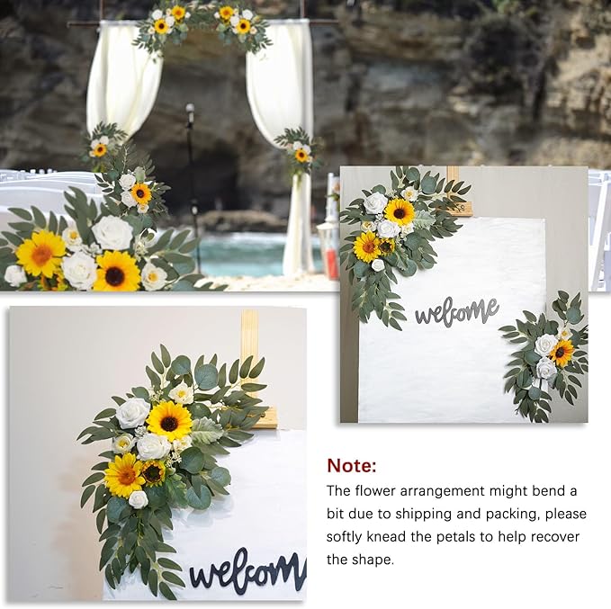 Sunflower Wedding Arch Flowers, Faux Flower Swag Set of 2, Sunflower Floral Swag for Wedding Arch Welcome Signs, Reception Ceremony Signs Decor
