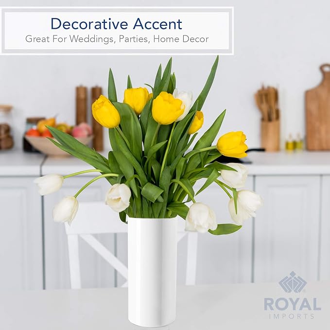 Royal Imports Flower Acrylic Vases Cylinders - Decorative Centerpiece Display for Home or Wedding - Non Breakable Plastic, 5X10 - White