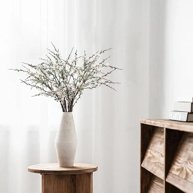 10PCS White Snow Willow Branches – 32'' Real Touch Artificial Flowers, Tall Branches for Vase, Everyday Faux Floral Arrangements for Living Room, Entryway, Office, Farmhouse Minimalist Home Décor