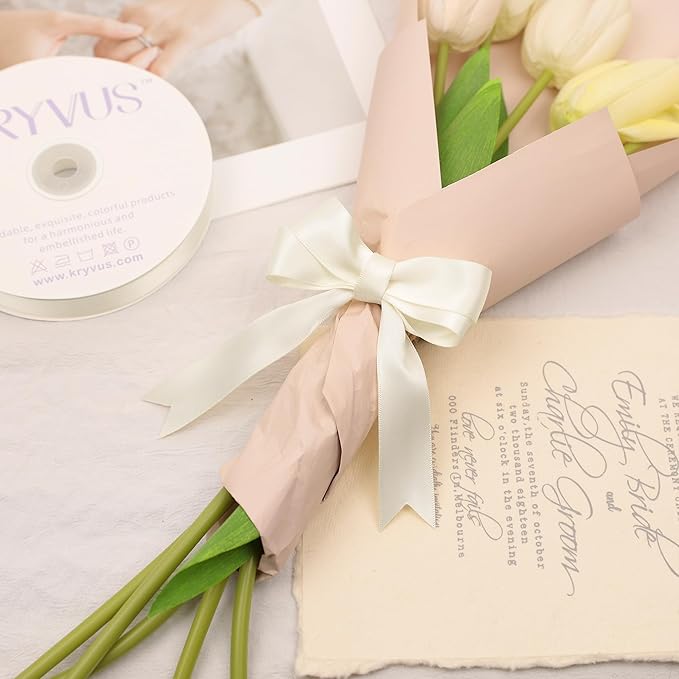 Cream Satin Ribbon, Double Faced 7/8 Inch X 50 Yards Cream Ribbon, Premium Satin Ribbon for Gift Wrapping, Crafts, Hair Bow Making, Sewing, Flower Bouquet, Wedding Party Decor