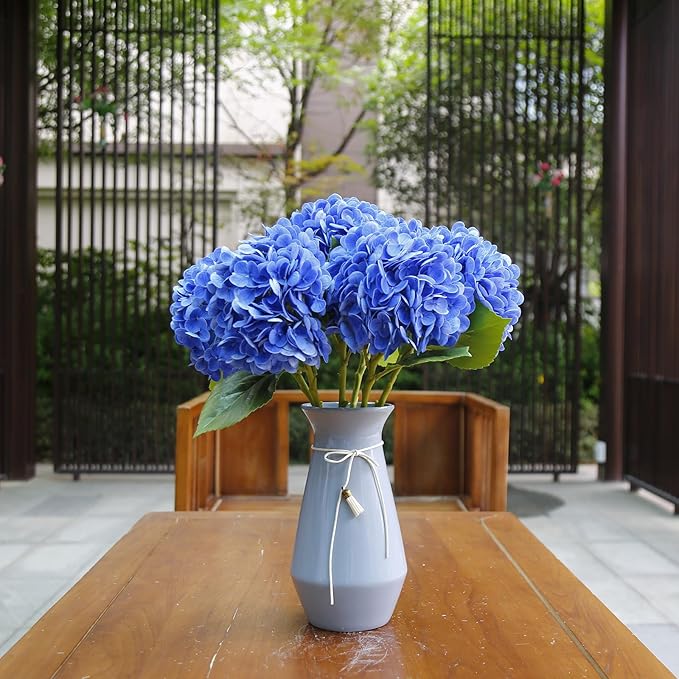 Fake Hydrangea Artificial Flowers with Stems 6 PCS 19.3" Latex Faux Hydrangea Flowers Bulk Real Touch for Vase Indoor Home Decoration Wedding Centerpieces Arrangements (Blue)