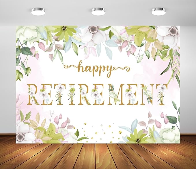 BELECO 6x4ft Fabric Floral Happy Retirement Backdrop Watercolor Leaves Flowers Retirement Background Retirement Party Decorations Banner Photo Booth Shoot Studio Props