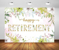 BELECO 8x6ft Fabric Floral Happy Retirement Backdrop Watercolor Leaves Flowers Retirement Background Retirement Party Decorations Banner Photo Booth Shoot Studio Props