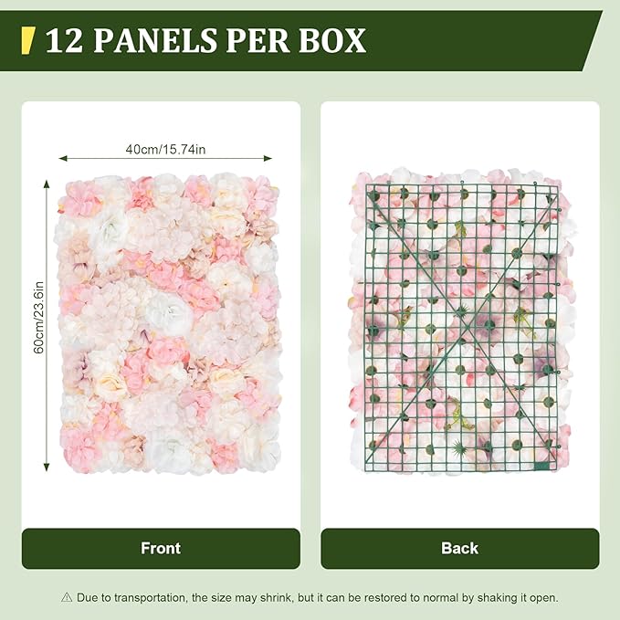 12 Pcs White Flower Wall Flowers Backdrop Artificial Flower for Backdrop Flowers Decoration 3D Floral Panels for Wall Decor Home Party Wedding Room Decoration (60x40cm/White+Pink)