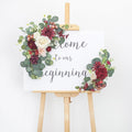 2pcs Wedding Arch Flowers,Wedding Artificial Sign Flower,Welcome Easel Door Decor Wall swags for Reception Backdrop Table Decorations Welcome Sign (Wine Red)