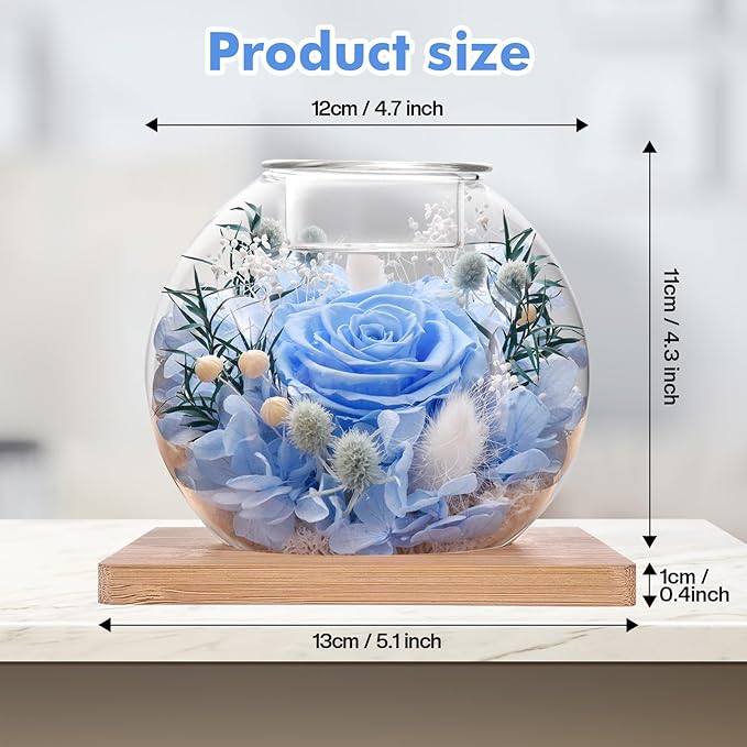 Christmas Birthday Gifts for Women Preserved Roses in Glass Dome with Scented - Romantic Preserved Flower for Women, Girlfriend, Wife, Mom, Grandma, Sister, Her-Blue