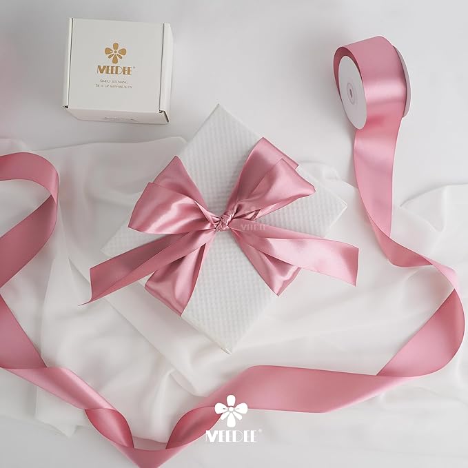 MEEDEE Victorian Rose Satin Ribbon 2 Inch Rose Pink Ribbon Lux Double Faced Ribbons by 25 Yards Mauve Silk Ribbons for Gift Wrapping, Satin Wedding, Flower Bouquet, Holiday Decorating