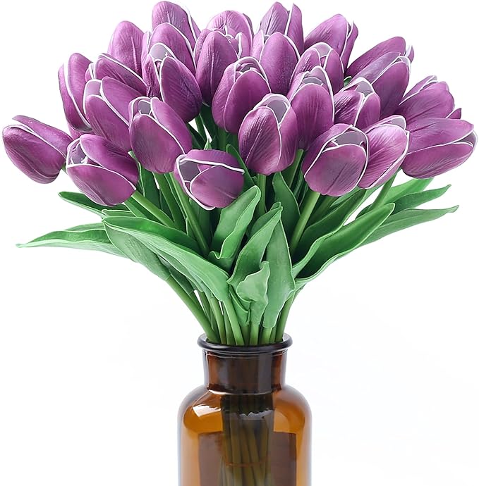 SITUMEIZI 15pcs Purple Tulips Fake Artificial Flowers Real Touch 14" Silk Flower for Home Decor Spring Easter Wedding Bouquet Decorations Floral Arrangements#