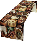 Vintage Coffee Theme Table Runner Happy Coffee Time Beans Dinner Runner Table Decoration for Farmhouse Cabin Home Kitchen Dining Holiday Party 13x108in