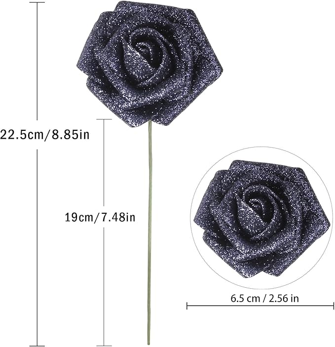 IPOPU Black Glitter Roses,50PCS Fake Roses Glitter Flowers for Crafts DIY Wedding Bouquet Home Party Decoration(Black)