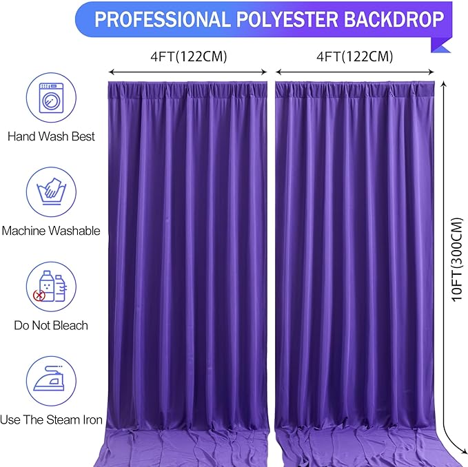 Purple Backdrop Curtains 2 Panels-Wrinkle-Free Purple Curtains Polyester Photography Drapes for Baby Shower Birthday Party Photo Background Backdrop Stand- 8 X10FT