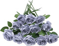 12pcs Artificial Rose Flower Silver Flower with Long Stem Silk Roses Bouquet for Wedding Bridal Shower Party Home Decoration