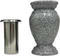 Memorial Cemetery Flower Vase - Real Granite (Grey Granite), with Stainless Steel Inner, Grave Marker, Decorations for Gravesite, Headstone Flowers Holder, Garden Lawn & Yard (5.5x5.5x9)
