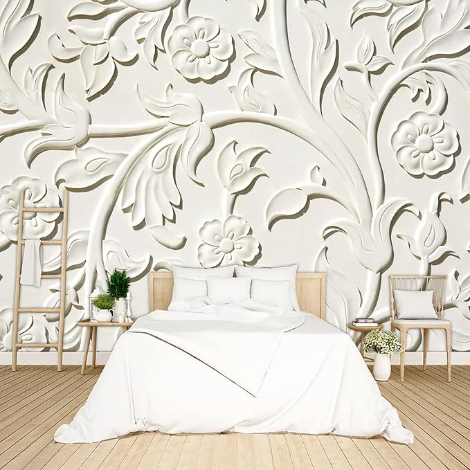 3D Relief Flower Wallpaper Bedroom Modern Flowers murals Trendy Office Decorative Living Room tv Background Large Wall Mural - 91"x65" Not Peel and Stick