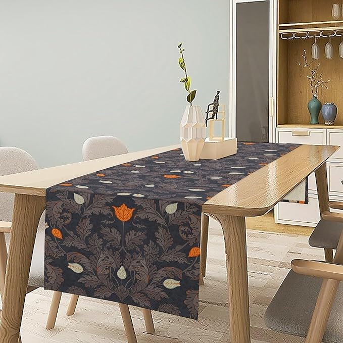 Vintage William Morris Table Runner, Retro Botanical Floral Plant Nature Design Table Runner for Kitchen Dining Wedding, 13x60 Inch