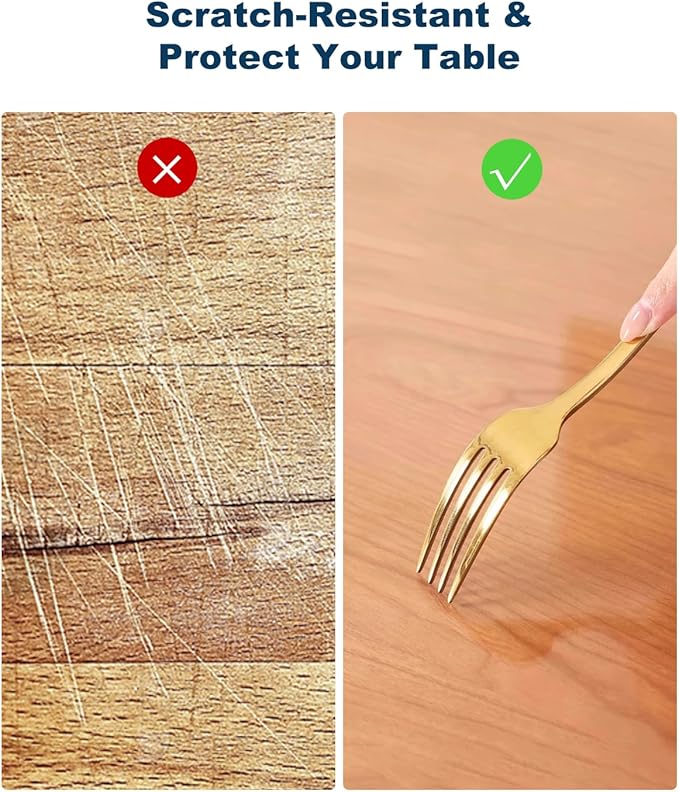 Crystal Clear Plastic Table Cover Protector, 42" x 78" Spill Resistant Easy Flat PVC Desk Pad Mat, 1.5mm Thick Rectangle Vinyl Table Top Protector for Dining Room Table, Office, Dresser