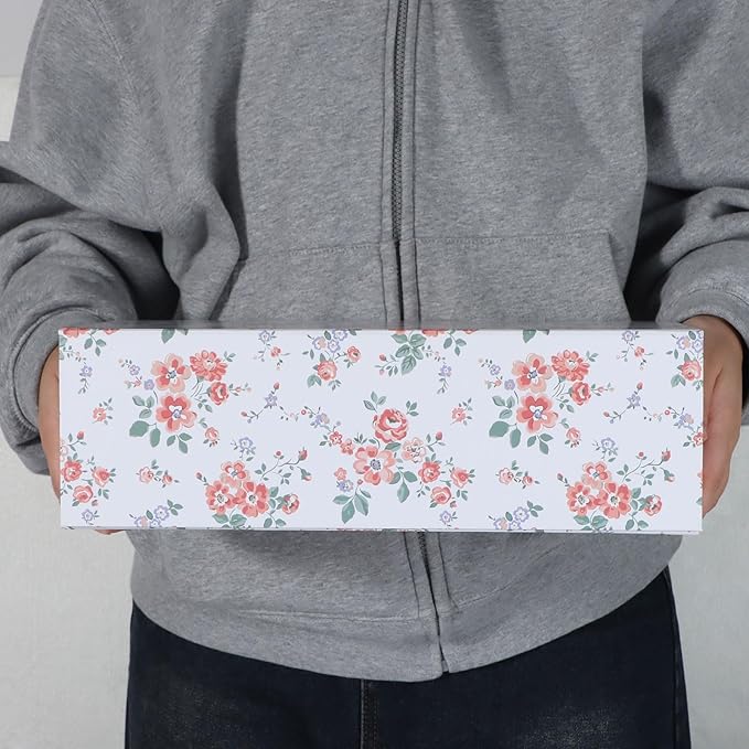 Rose Floral Gift Box with Magnetic Lids 13.8x8.3x4.4 in, Large Bridesmaid Proposal Boxes, Rectangle Wedding Decorative Storage Box 5 Pack
