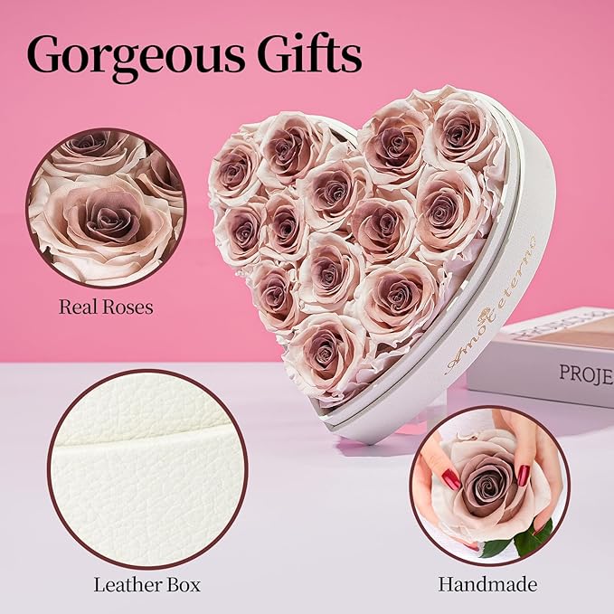 Flower, Forever Roses in A Box, Fresh Flowers, Birthday Gifts for Her, Women, Mom, Girlfriend, Wife, Grandma,Dusty Forever Roses