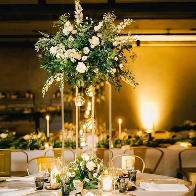 31.5inch Wedding Centerpieces for Tables,5pcs Gold Centerpieces,Tall Column Geometric Floral Vase for Birthday Party Event Table Decoration