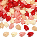 1 Box 100Pcs 4 Colors Carved Flower Beads 3D Floral Beads Colorful Artificial Red Jasmine Synthetic Coral Dyed Small Smooth Spacers Findings for Jewelry Making Bracelets Necklaces DIY Crafts