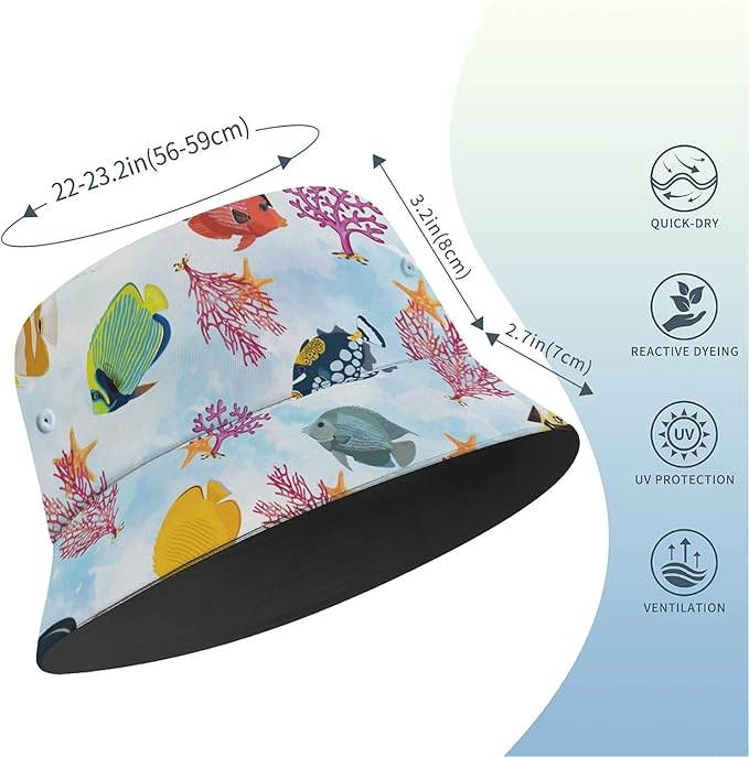 Bucket Hat for Women Men Unisex Sun Cap Packable Outdoor Fisherman Hat Headwear,Reversible Double-Side-Wear