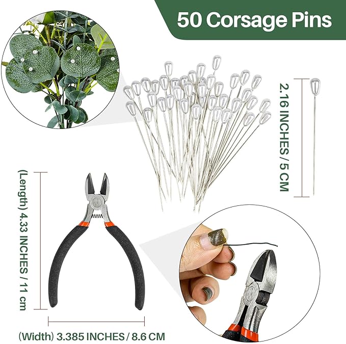 RAINFLOW Flower Arrangement Supplies for DIY Floral Tape and Floral Wire Kit with Boutonniere Pins Cutter Include 22 Gauge Wire and 26 Gauge Wire for Flower Bouquet and Wreath Making