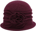 ZLYC Women Wool Cloche Bucket Hat 1920s Vintage Dress Winter Hats with Flower Accent
