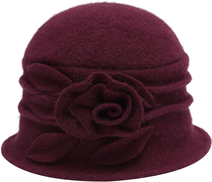 ZLYC Women Wool Cloche Bucket Hat 1920s Vintage Dress Winter Hats with Flower Accent