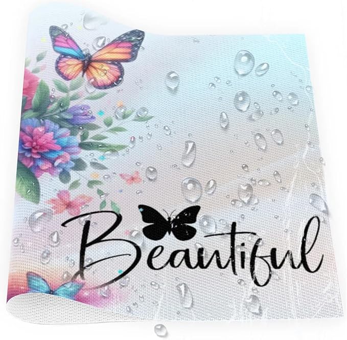 PVC Placemats Set of 1 Rainbow Flower Butterfly Wipeable Table Mats Washable Heat Resistant Non Slip Vinyl Dining Table Mat for Kithen Indoor Outdoor Patio Farmhouse Place Mats Decorative