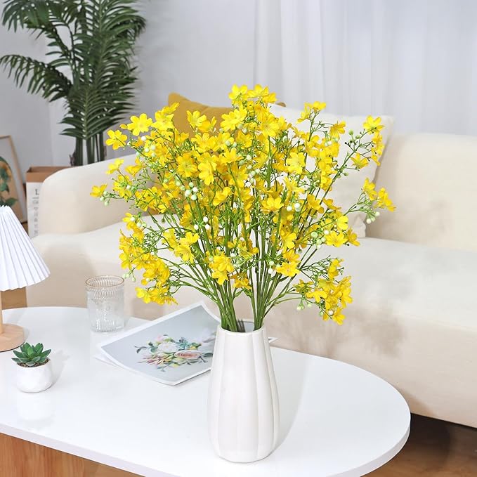 Artificial Flowers 8PCS Silk Flowers with Long Stems, Fake Flowers Bulk Fake Babys Breath, Yellow Flowers for Tall Vase Outdoor Garden Wedding Party Home Table Centerpiece