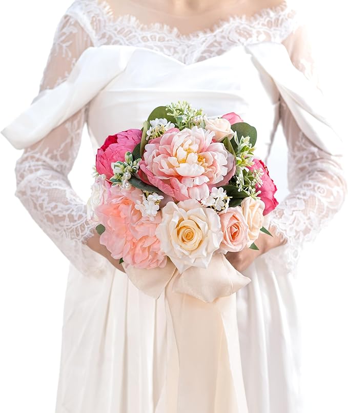 10 Inch Blush Wedding Bouquet for Bride,Spring Wedding Bouquet,Bridal Bouquets for Bride, for Wedding Ceremony Anniversary,Party and French Rustic Vintage Wedding,Artificial Flowers