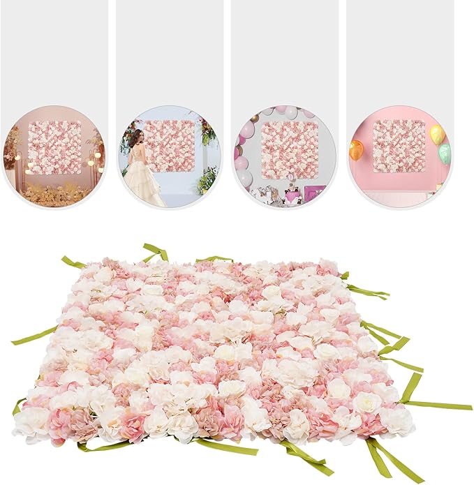 CNCEST Artificial Flower Wall Panels, Flower Wall Mat Silk Rose Flower Panels, Artificial Flower Wall Background (Multi-3.28x3.28ft)