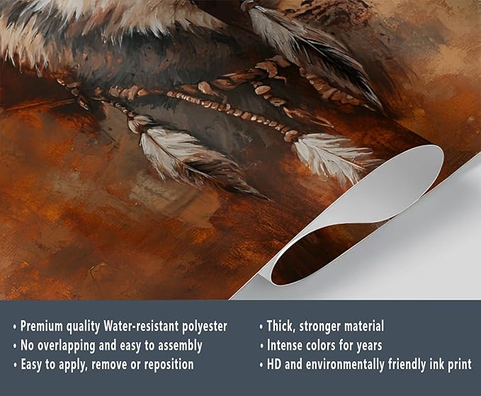 Wolf Dreamcatcher Wall Mural, Tribal Wolf 3D Wall Murals, Feathers Dreamcatcher Animal Totem Wallpaper Mural, for Living Room Bedroom Large Wallpaper Indoor Decor 137.8" W x100 H
