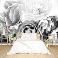 Grey Peony Floral Wallpaper Bedroom Black and White Flowers murals Aesthetic Room Decor Living Room tv Background Large Wall Mural - 91"x65" Not Peel and Stick