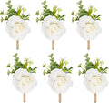 Meldel Ivory Rose Boutonniere for Men,Set of 6,Groom and Best Man Boutonnieres with Artificial Flower,for Wedding Ceremony Anniversary, Formal Dinner Party, Fall Vintage Rustic Marriage Prom
