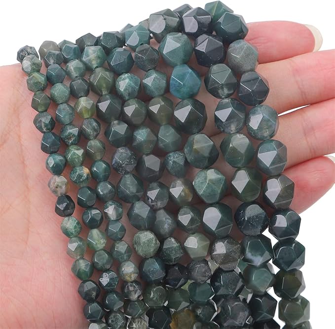 Faceted Natural Moss Agate Stone Round Beads 8mm 36cm/Strand for Jewelry Making