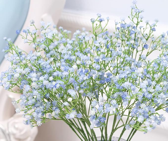 9 Pack Real Touch Artificial Baby's Breath Flowers - 21" Bendable Stems for Wedding Bouquets, Home Centerpieces & Outdoor Decor (Waterproof, Dustproof, Light Blue)