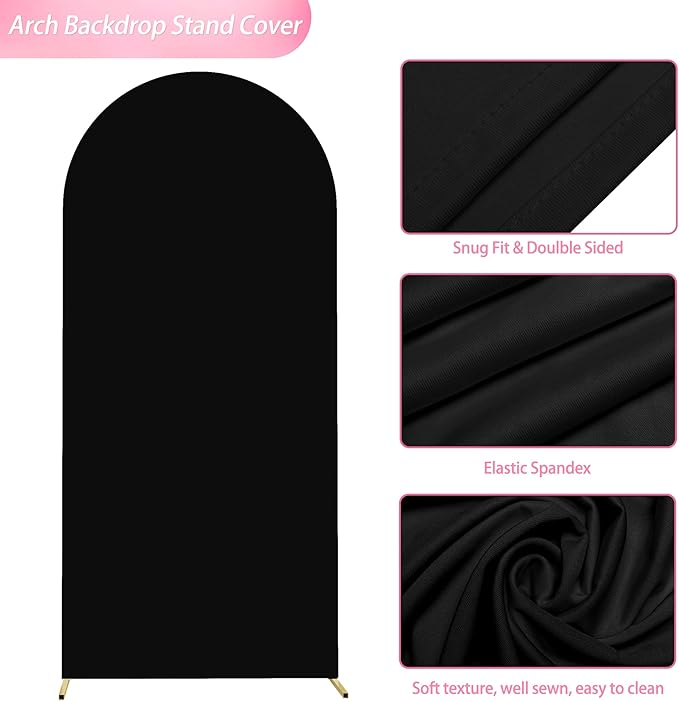 Wokceer 6FT Wedding Arch Cover Spandex Fitted Wedding Arch Stand Covers Round Top Chiara Arch Backdrop Cover for Birthday Party Ceremony Banquet Decoration Black