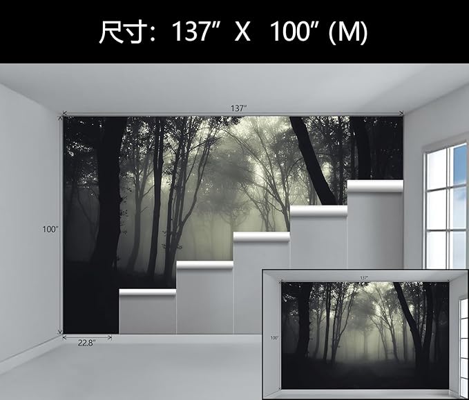 WFBHUA-Dark Forest Wallpaper Peel and Stick Foggy Woods Landscape Self Adhesive Wall Mural for Living Room Bedroom 137"x100"