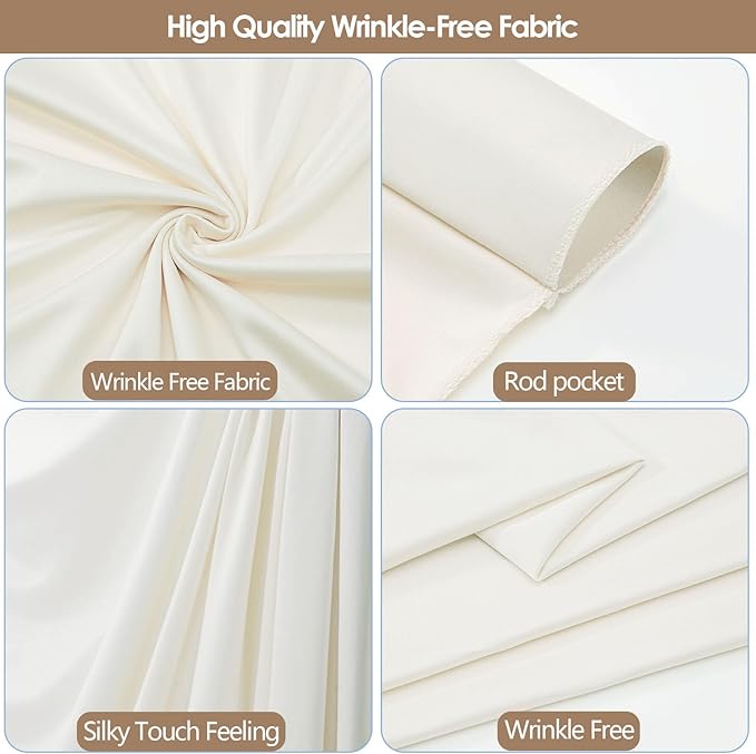 30x10ft Wrinkle Free Ivory Backdrop Curtain for Parties Soft Fabric Drapes Wedding Ivory Curtain Backdrop for Birthday Party Decorations Background for Photography 5x10ft,6 Panels