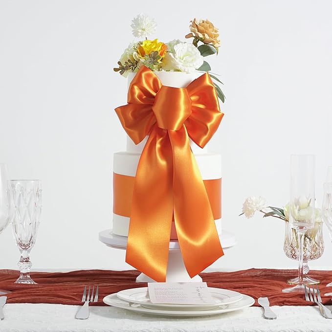 MEEDEE Orange Satin 3 Inch Ribbon Lux Double Faced Satin Ribbon Autumn Colored Wide Fall Ribbons by 10 Yards Orange Ribbons for Christmas Tree, Weddings, Flower Bouquet, Wreath Bow Making